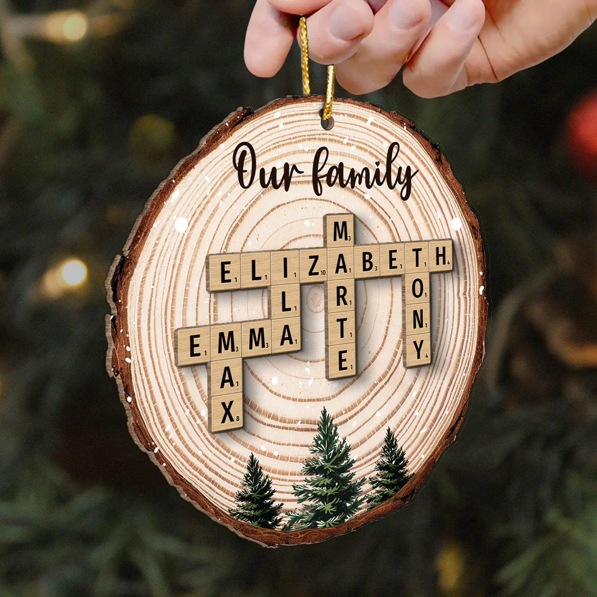Christmas Tree Wood Pattern Family Names Puzzle Crossword Personalized 2-Layer Wooden Ornament, Christmas Gift For Family - Image 7