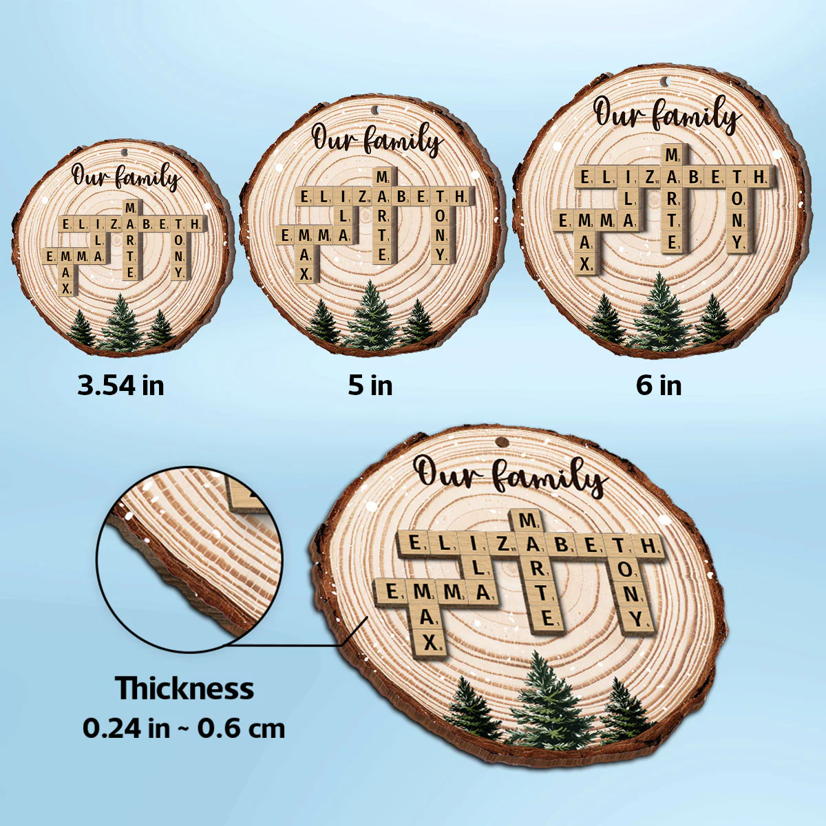 Christmas Tree Wood Pattern Family Names Puzzle Crossword Personalized 2-Layer Wooden Ornament, Christmas Gift For Family - Image 9