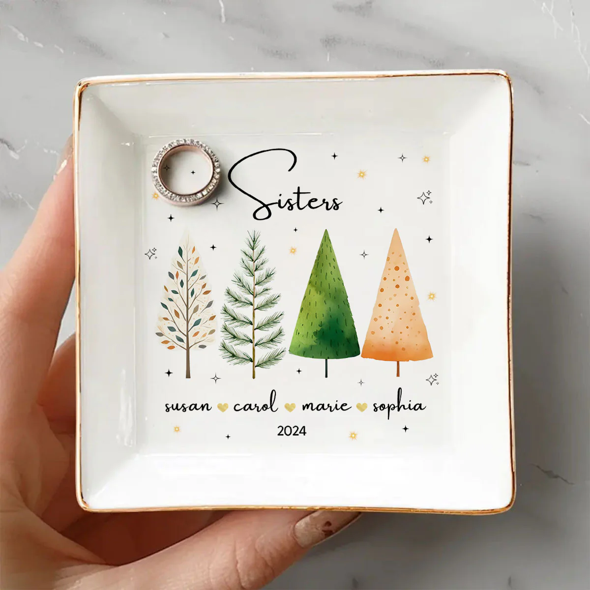 Christmas Trees Besties Sisters Personalized Jewelry Dish, Bridesmaid Gift, Best Friend Flower Ring Dish, Gift for Bestie, Christmas Gifts - Image 5