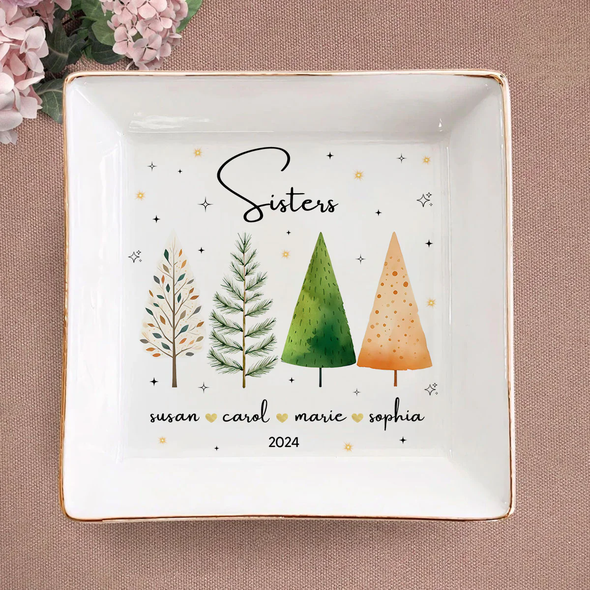 Christmas Trees Besties Sisters Personalized Jewelry Dish, Bridesmaid Gift, Best Friend Flower Ring Dish, Gift for Bestie, Christmas Gifts - Image 7