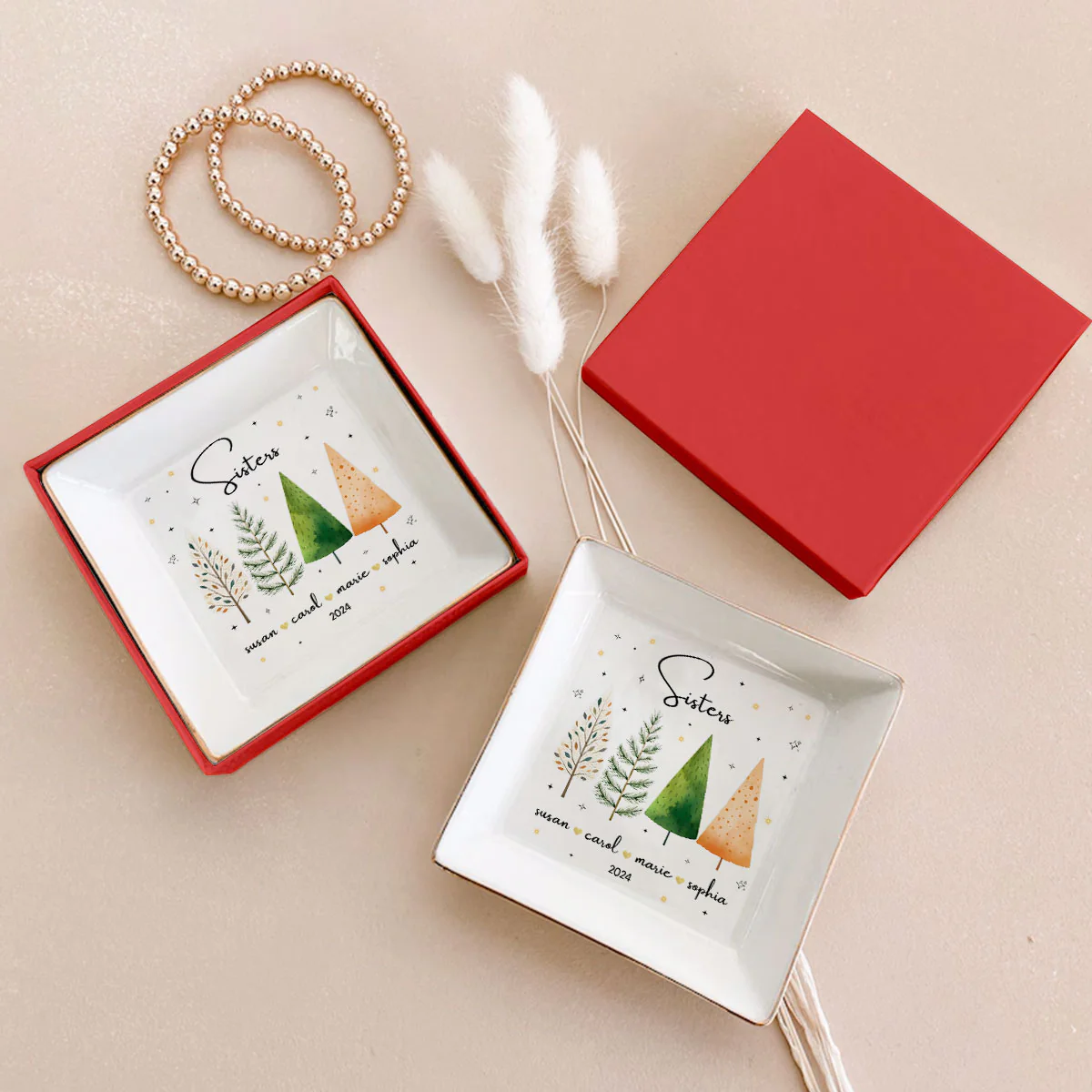 Christmas Trees Besties Sisters Personalized Jewelry Dish, Bridesmaid Gift, Best Friend Flower Ring Dish, Gift for Bestie, Christmas Gifts - Image 8