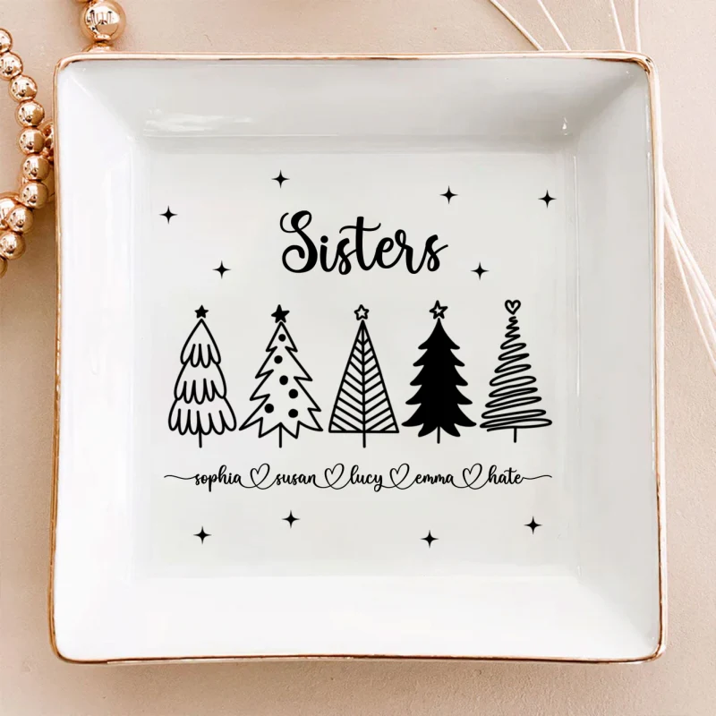 Christmas Trees Outline Besties Sisters Personalized Jewelry Dish, Bridesmaid Gift, Best Friend Flower Ring Dish, Gift for Bestie, Christmas Gifts - Image 10