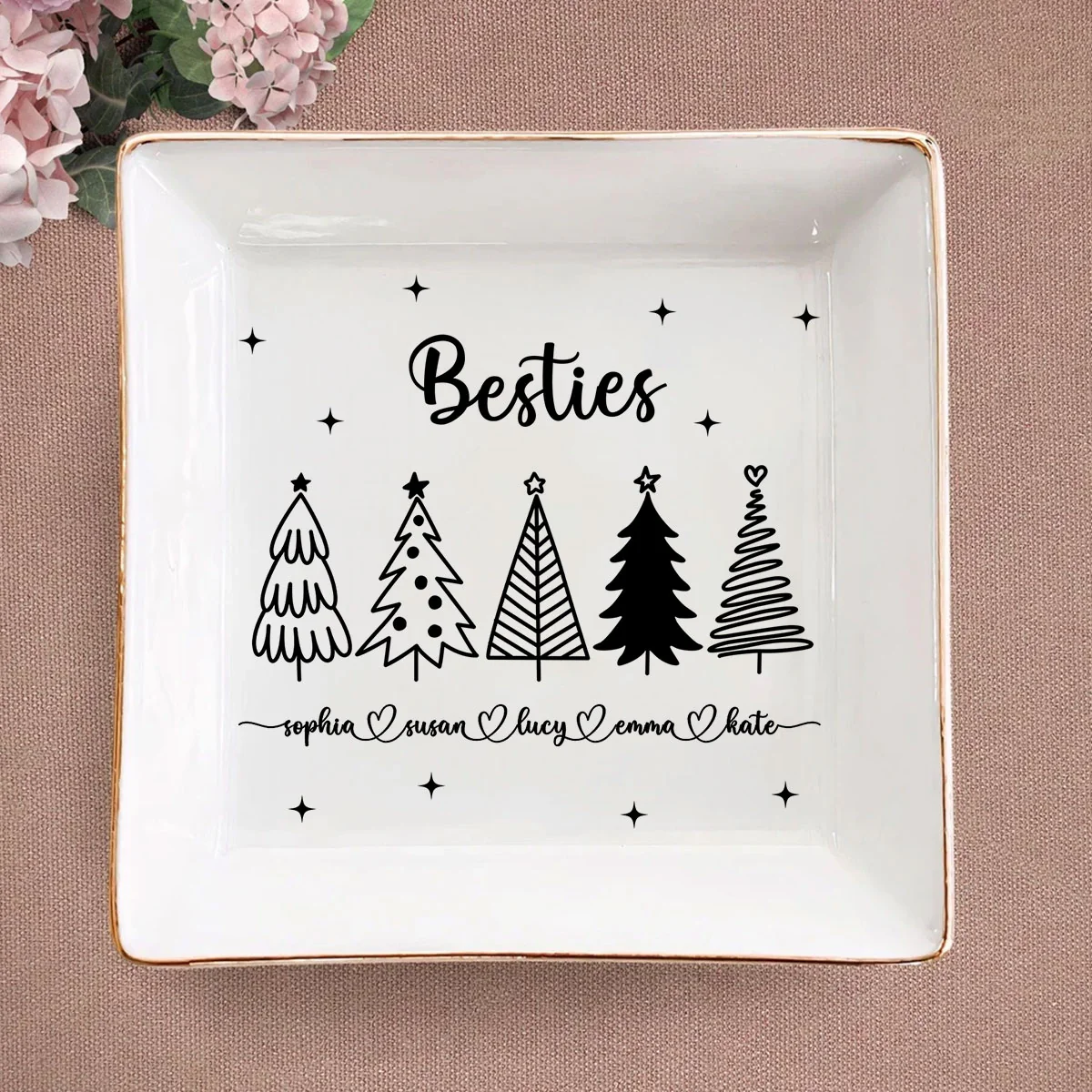 Christmas Trees Outline Besties Sisters Personalized Jewelry Dish, Bridesmaid Gift, Best Friend Flower Ring Dish, Gift for Bestie, Christmas Gifts - Image 8
