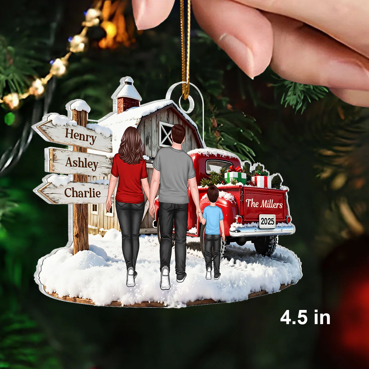 Christmas Truck Barn House Family Sign Post - Personalized Acrylic Ornament - Christmas Gift For Family - Image 2
