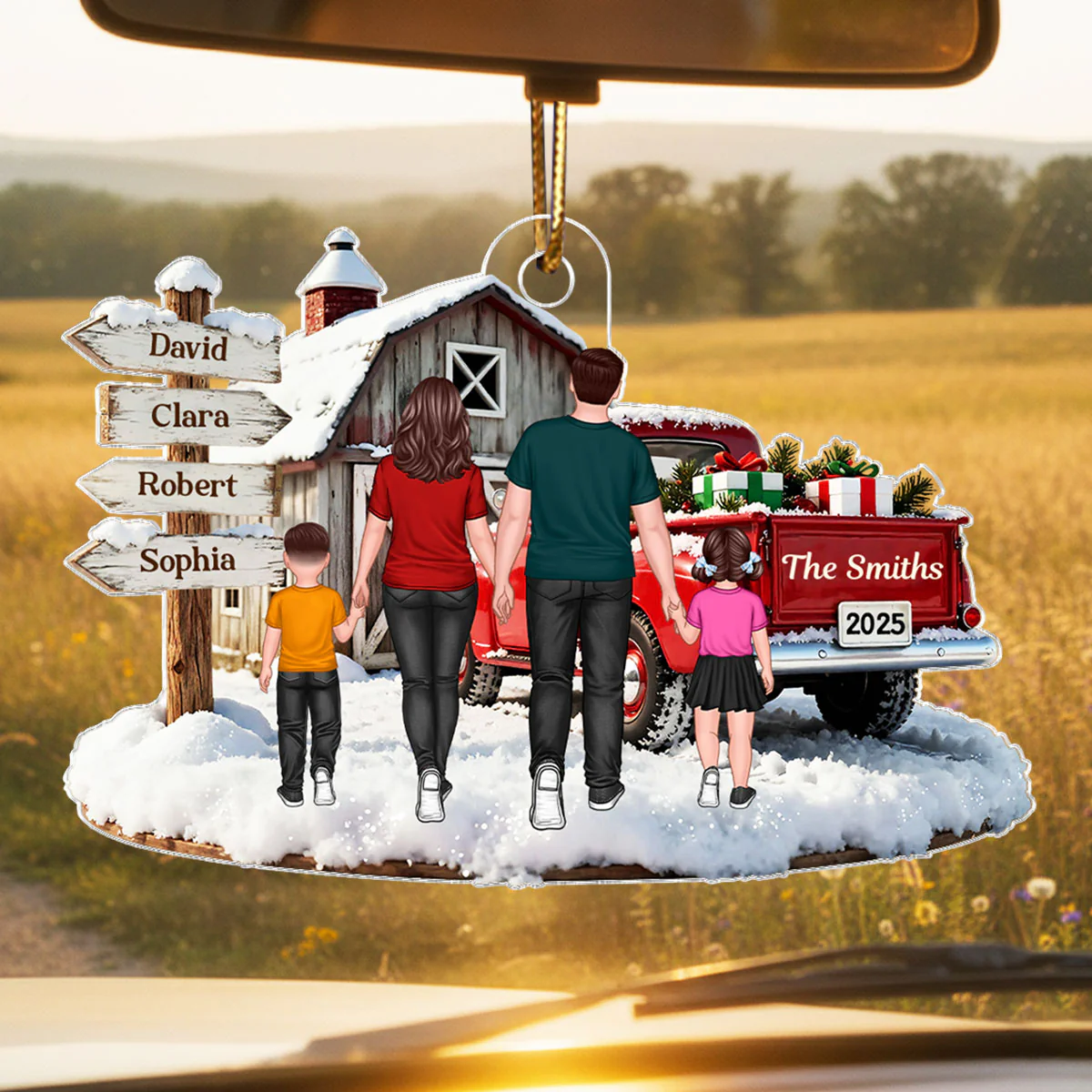 Christmas Truck Barn House Family Sign Post - Personalized Acrylic Ornament - Christmas Gift For Family - Image 3