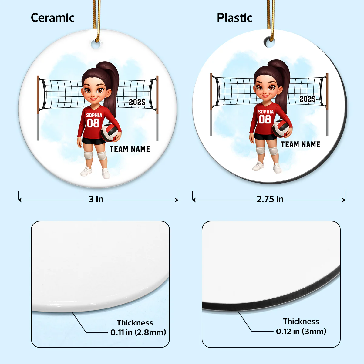 Christmas Volleyball Player - Personalized Ceramic Ornament - Gift For Volleyball Lovers, School Volleyball Team - Image 6