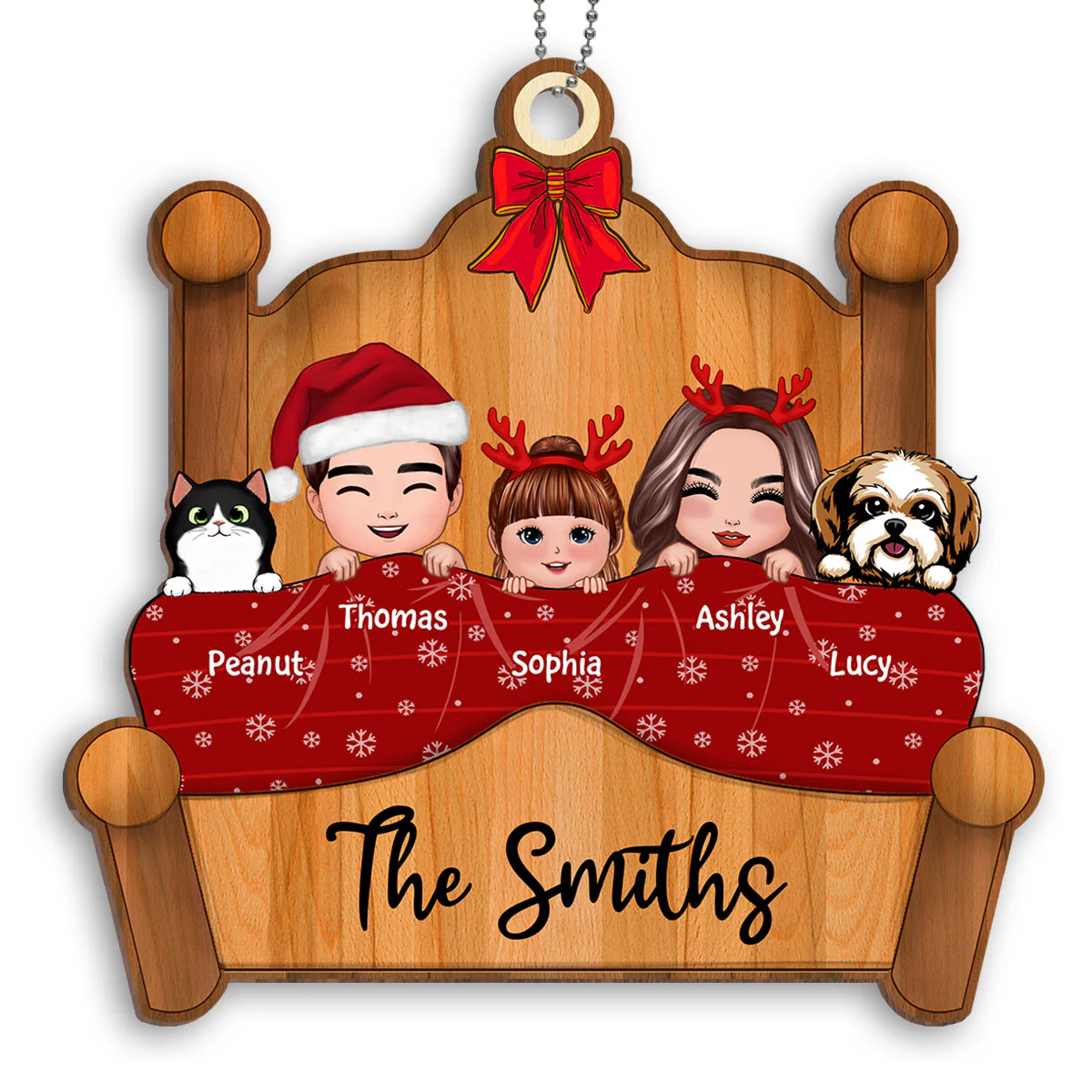 Christmas Whole Doll Family Couple Dad Mom Kid Dog Cat Personalized Wooden Ornament