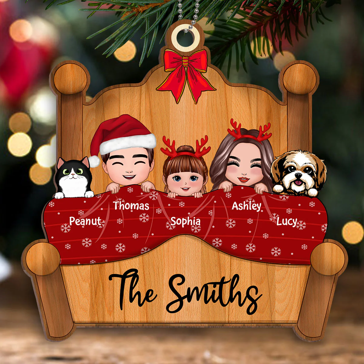 Christmas Whole Doll Family Couple Dad Mom Kid Dog Cat Personalized Wooden Ornament - Image 3