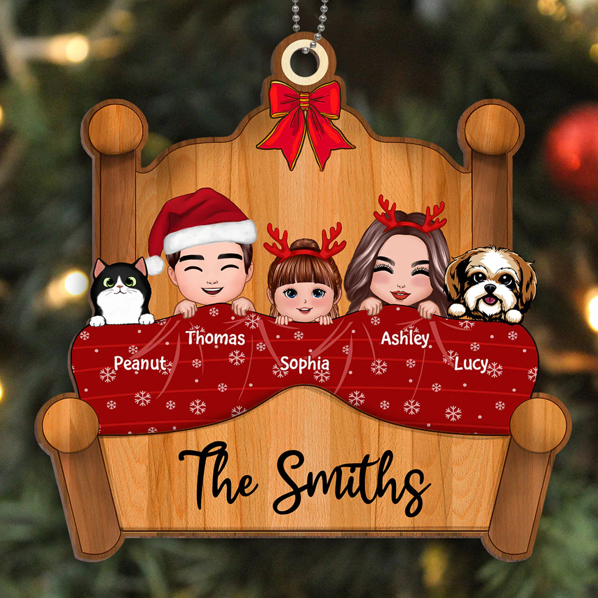 Christmas Whole Doll Family Couple Dad Mom Kid Dog Cat Personalized Wooden Ornament - Image 4