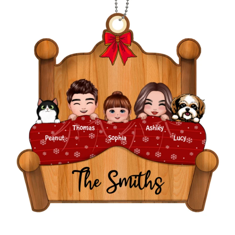 Christmas Whole Doll Family Couple Dad Mom Kid Dog Cat Personalized Wooden Ornament - Image 5