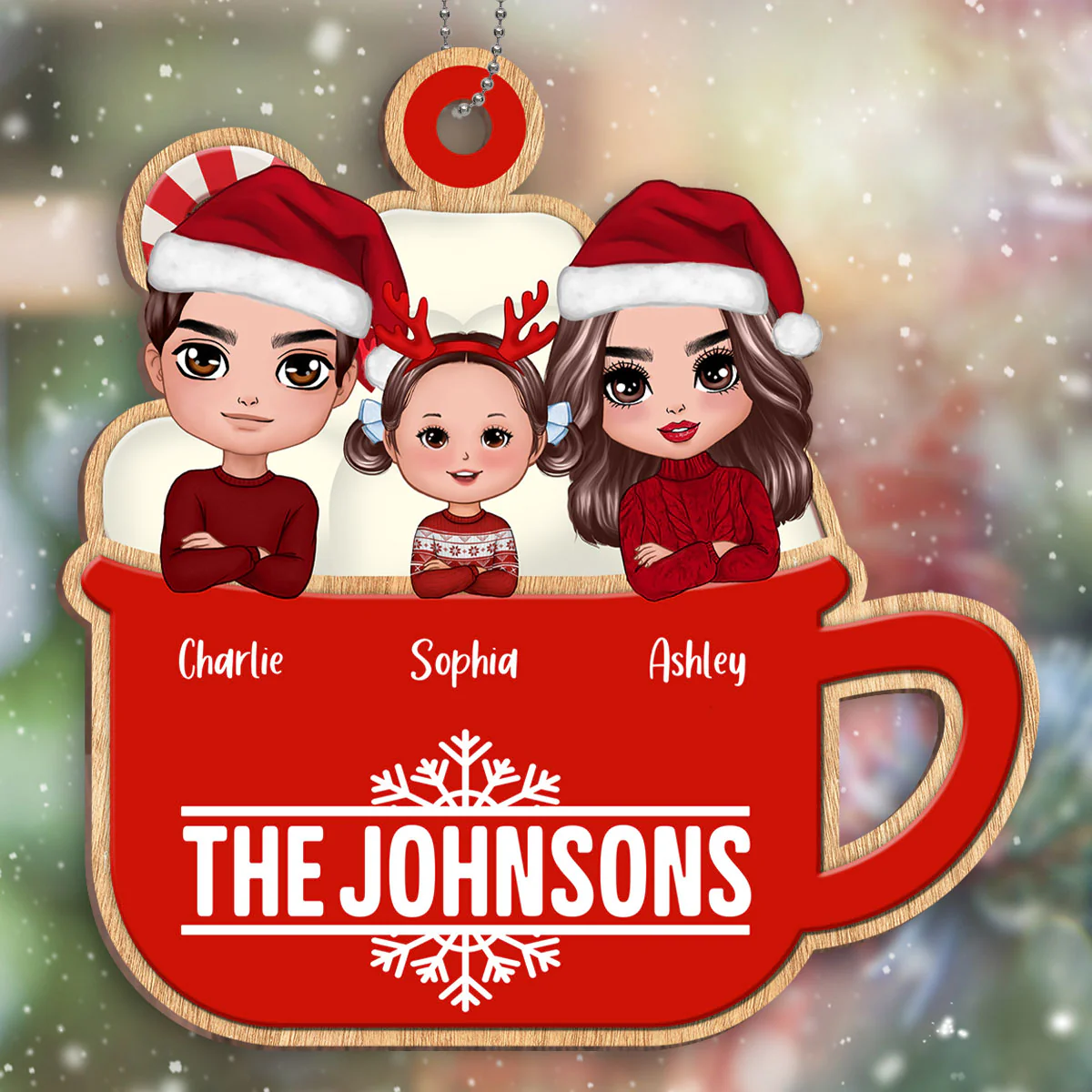 Christmas Whole Doll Family In Hot Cocoa Personalized Wooden Ornament - Image 3