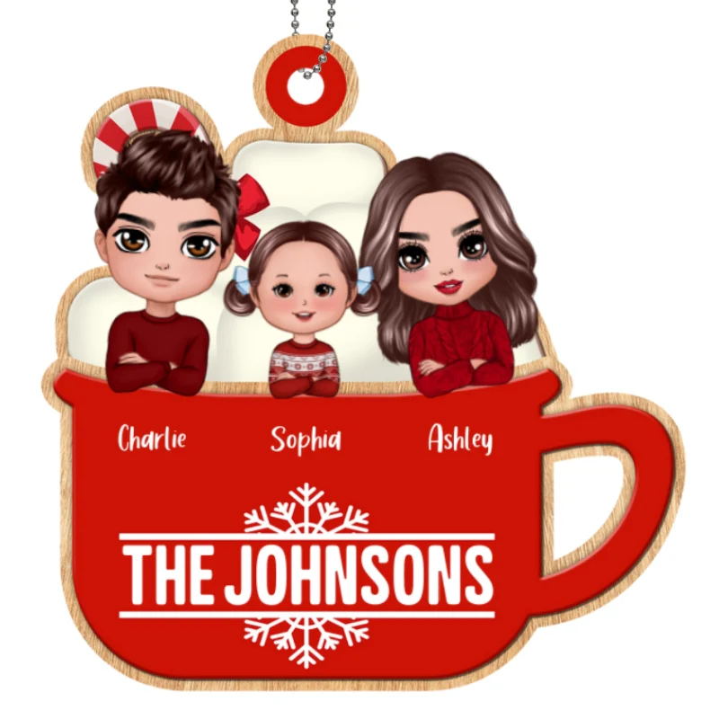 Christmas Whole Doll Family In Hot Cocoa Personalized Wooden Ornament - Image 4