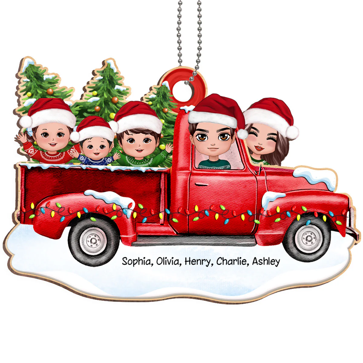 Christmas Whole Doll Family On Truck Personalized Wooden Ornament