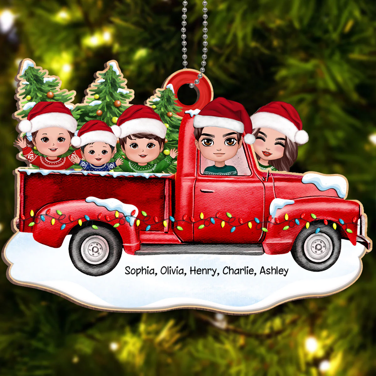Christmas Whole Doll Family On Truck Personalized Wooden Ornament - Image 2