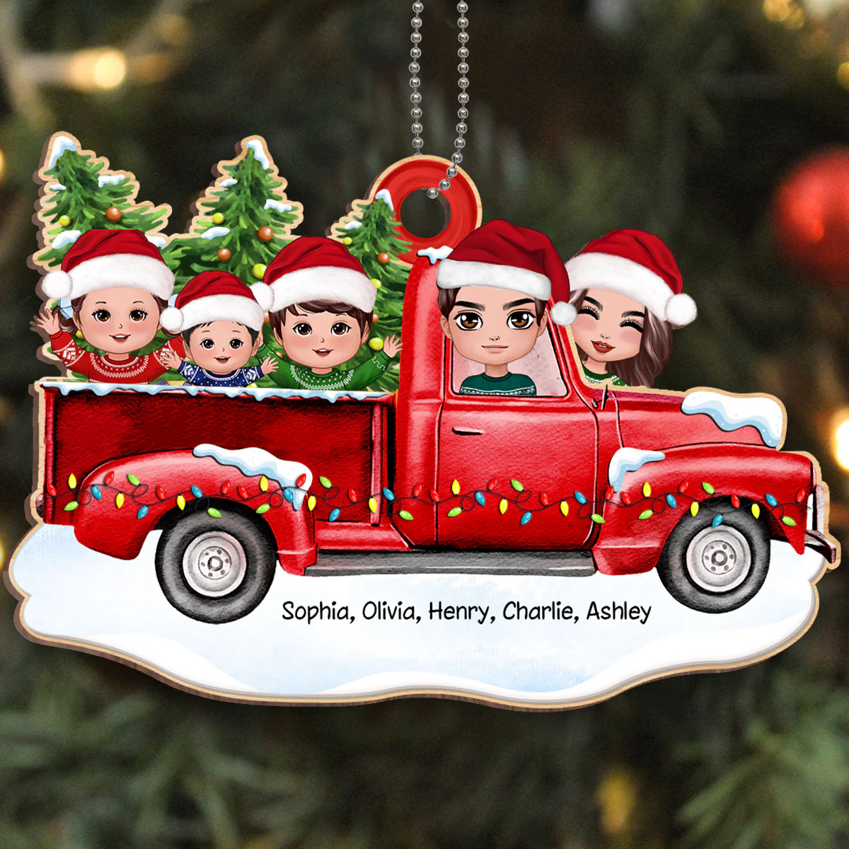 Christmas Whole Doll Family On Truck Personalized Wooden Ornament - Image 3