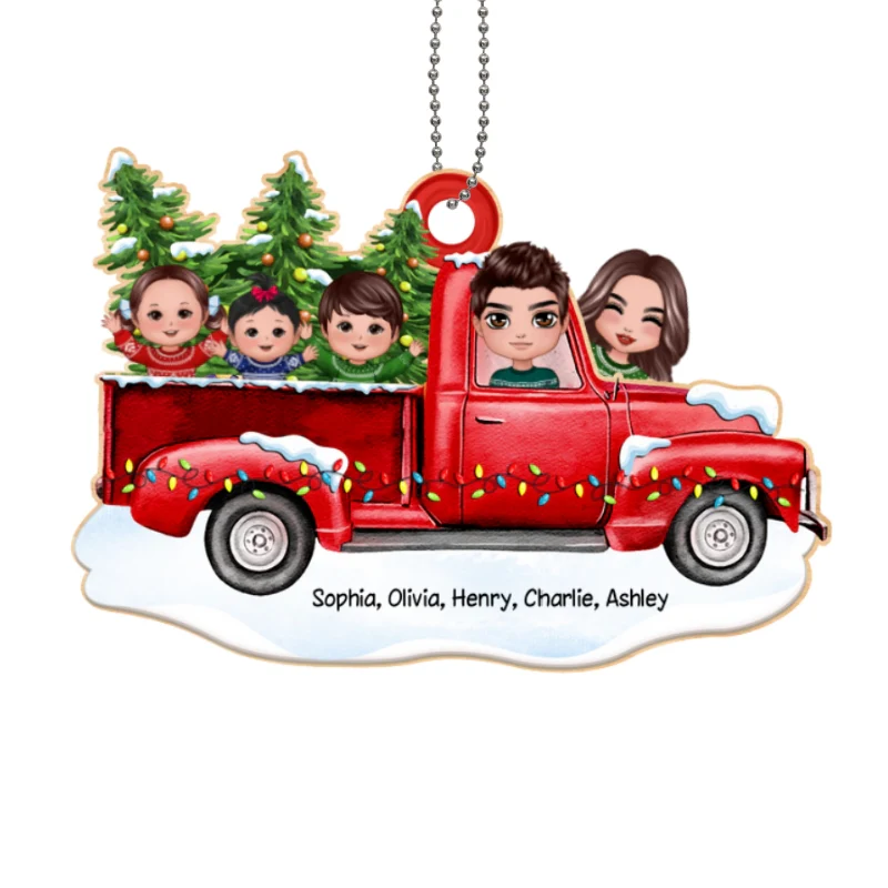 Christmas Whole Doll Family On Truck Personalized Wooden Ornament - Image 4
