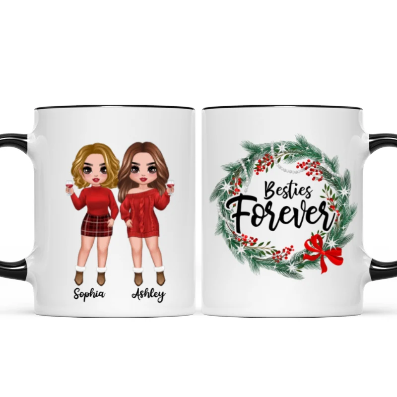 Christmas Wreath Doll Besties Standing Personalized Mug - Image 3