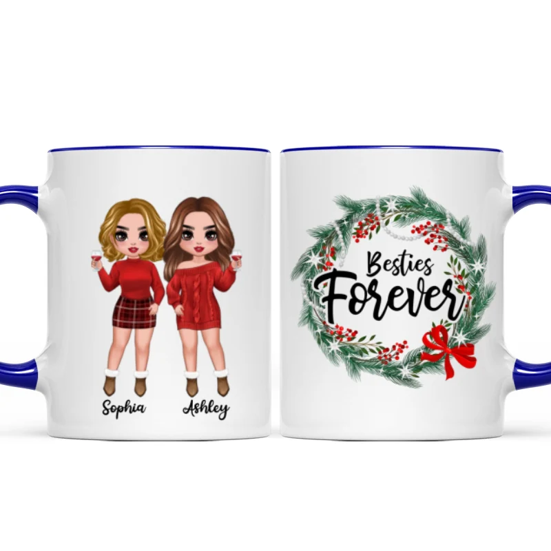 Christmas Wreath Doll Besties Standing Personalized Mug - Image 4