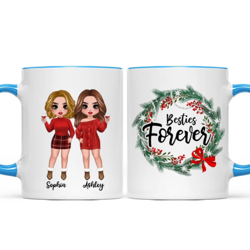 Christmas Wreath Doll Besties Standing Personalized Mug - Image 6