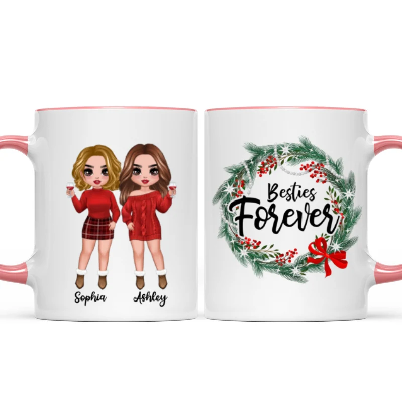 Christmas Wreath Doll Besties Standing Personalized Mug - Image 7