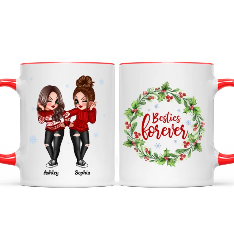 Christmas Wreath Pretty Besties Personalized Mug - Image 4