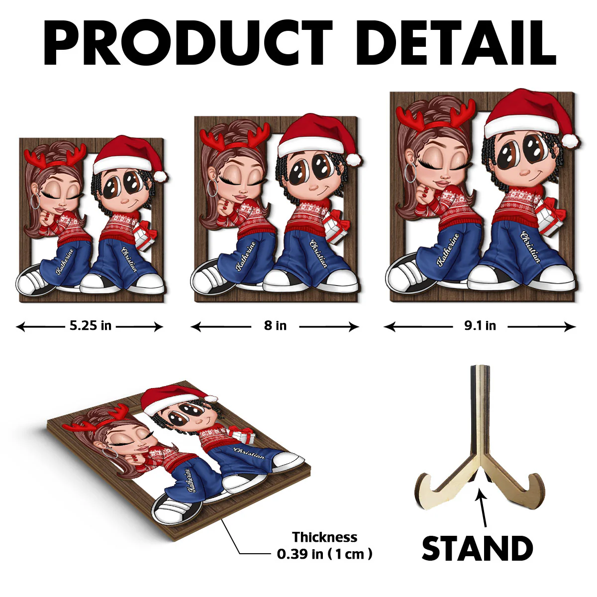 Christmas Y2K Couple Frame Personalized 2-Layer Wooden Plaque - Image 6