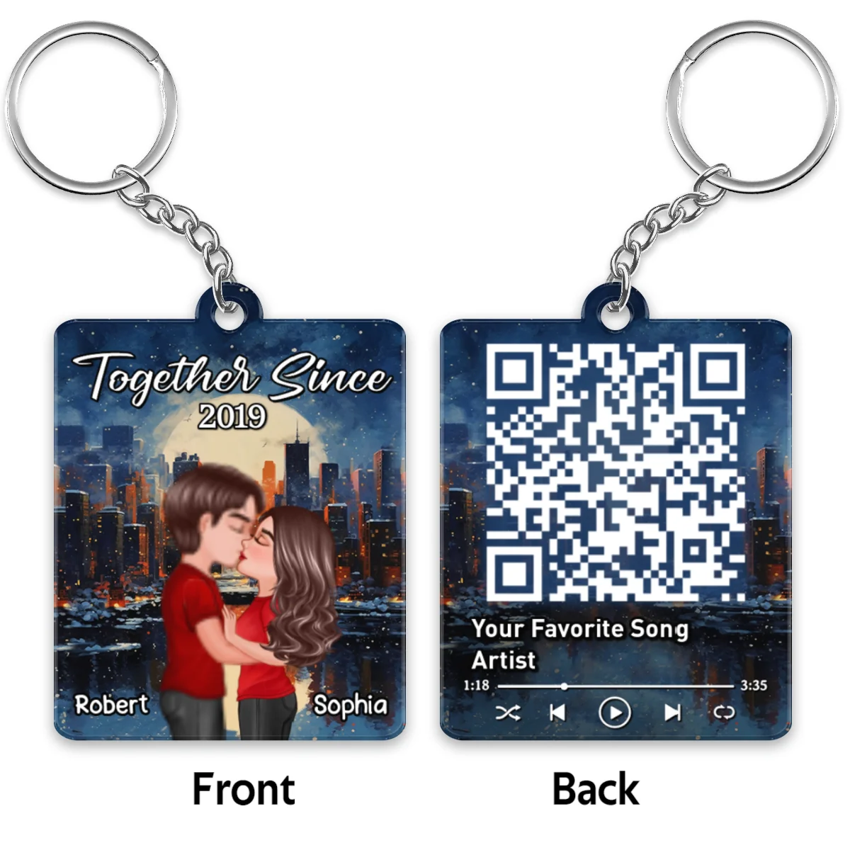 City Night Doll Couple Kissing Favorite Song QR Code Personalized Acrylic Keychain - Image 4