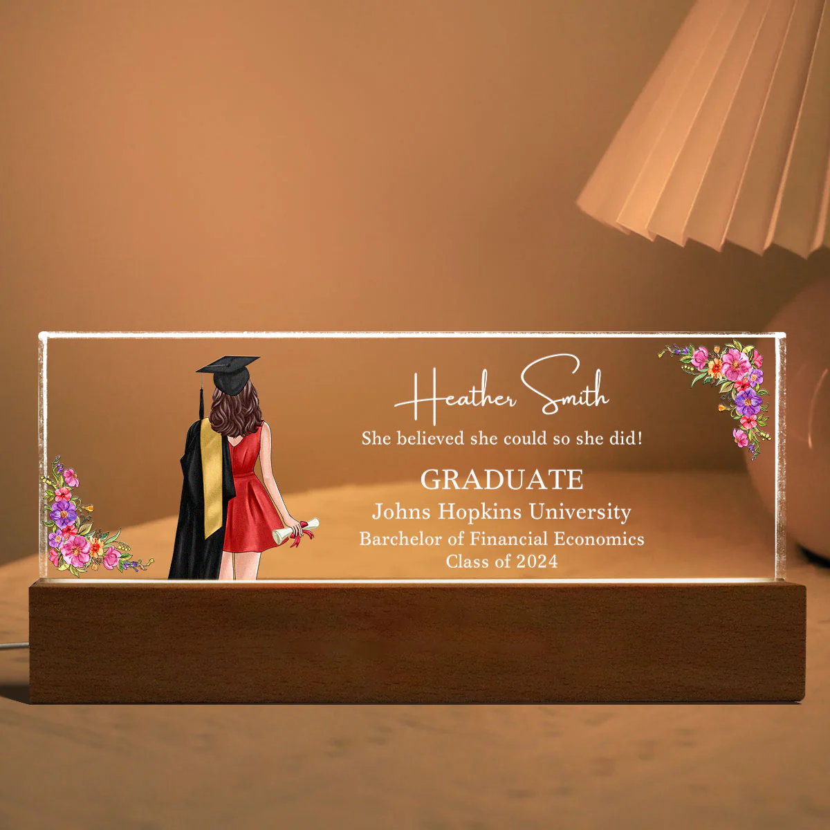 Class Of 2025 Senior Back View Graduation Gift For Daughter Personalized Acrylic LED Night Light - Image 5