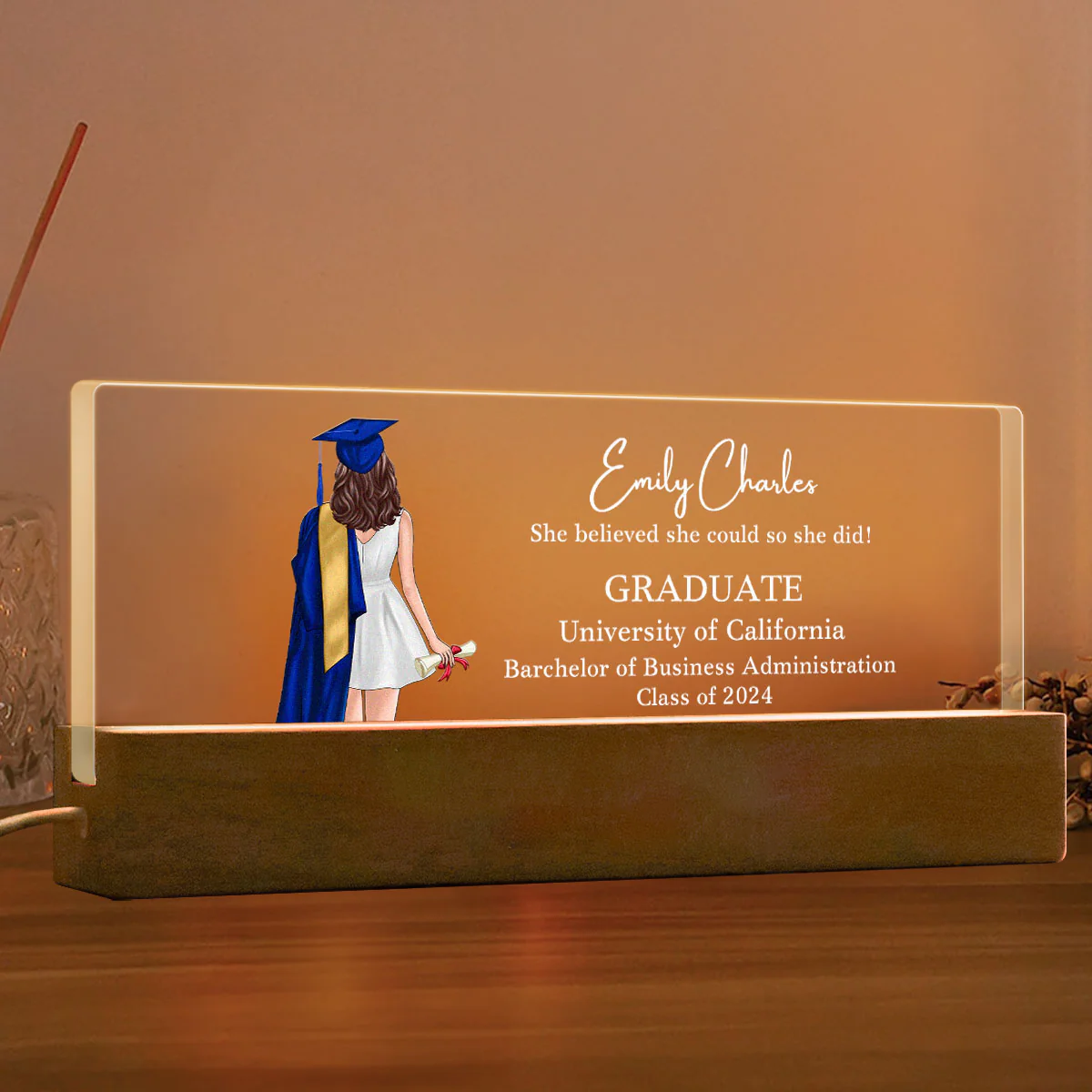 Class Of 2025 Senior Back View Graduation Gift For Daughter Personalized Acrylic LED Night Light - Image 6