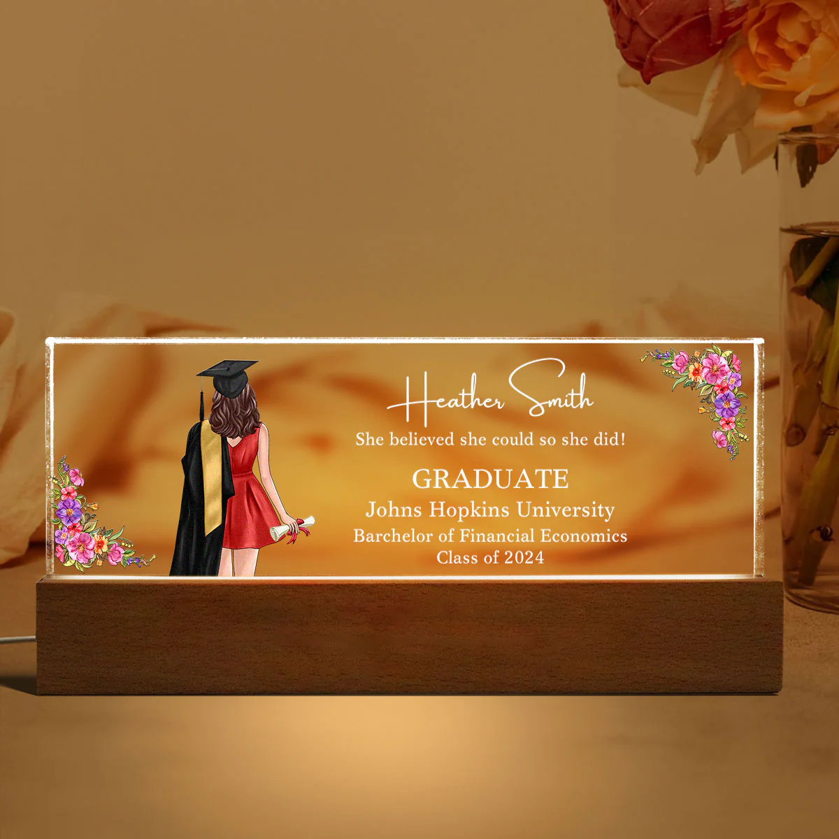 Class Of 2025 Senior Back View Graduation Gift For Daughter Personalized Acrylic LED Night Light - Image 8