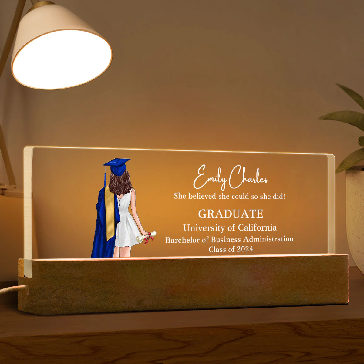 Class Of 2025 Senior Back View Graduation Gift For Daughter Personalized Acrylic LED Night Light - Image 9