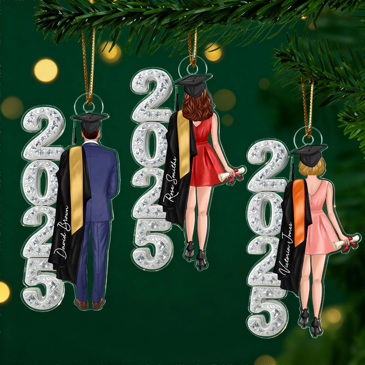 Class of 2025 2026 Senior 3D Crystal Effect - Personalized Acrylic Ornament - Christmas Graduation Gift for Seniors - Image 3