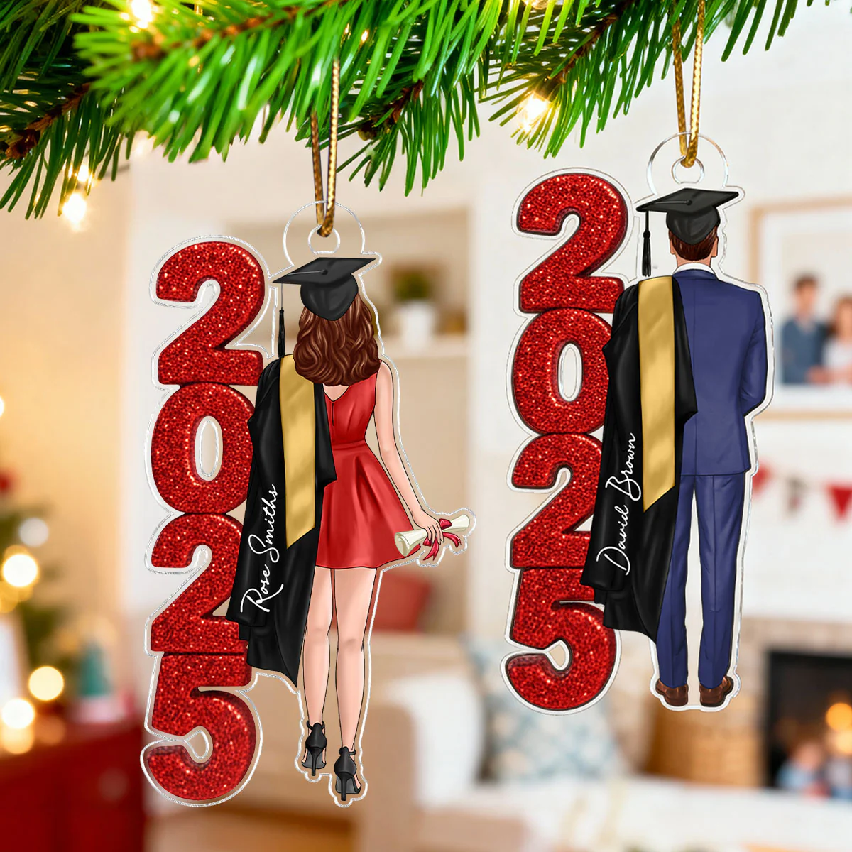 Class of 2025 2026 Senior Glitter Effect - Personalized Acrylic Ornament - Christmas Graduation Gift for Seniors - Image 5