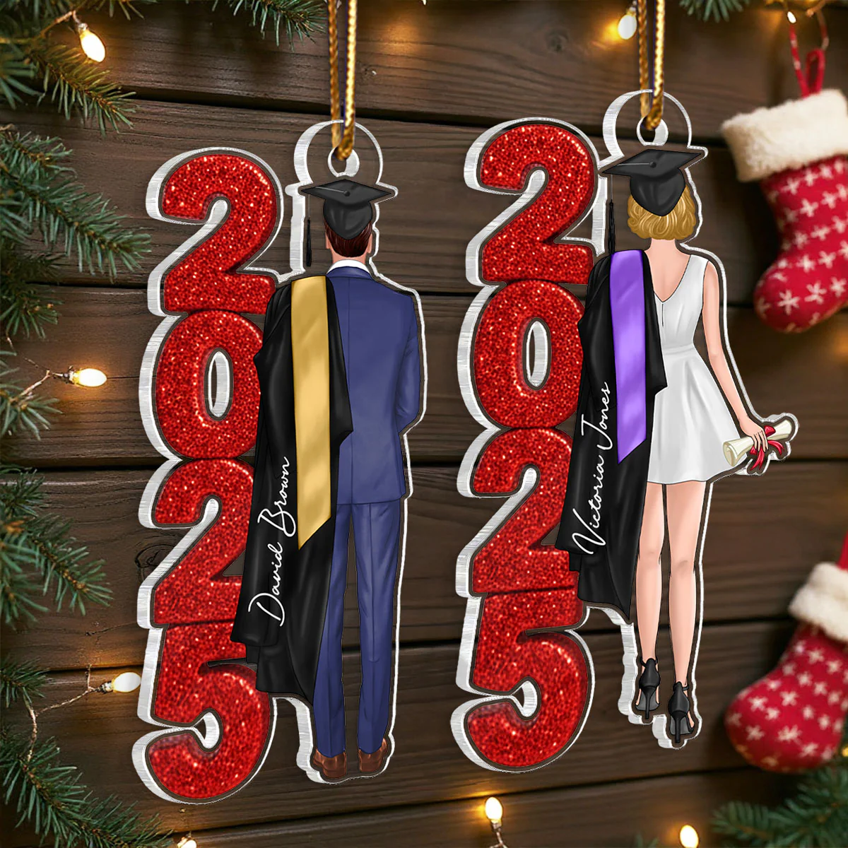 Class of 2025 2026 Senior Glitter Effect - Personalized Acrylic Ornament - Christmas Graduation Gift for Seniors - Image 6