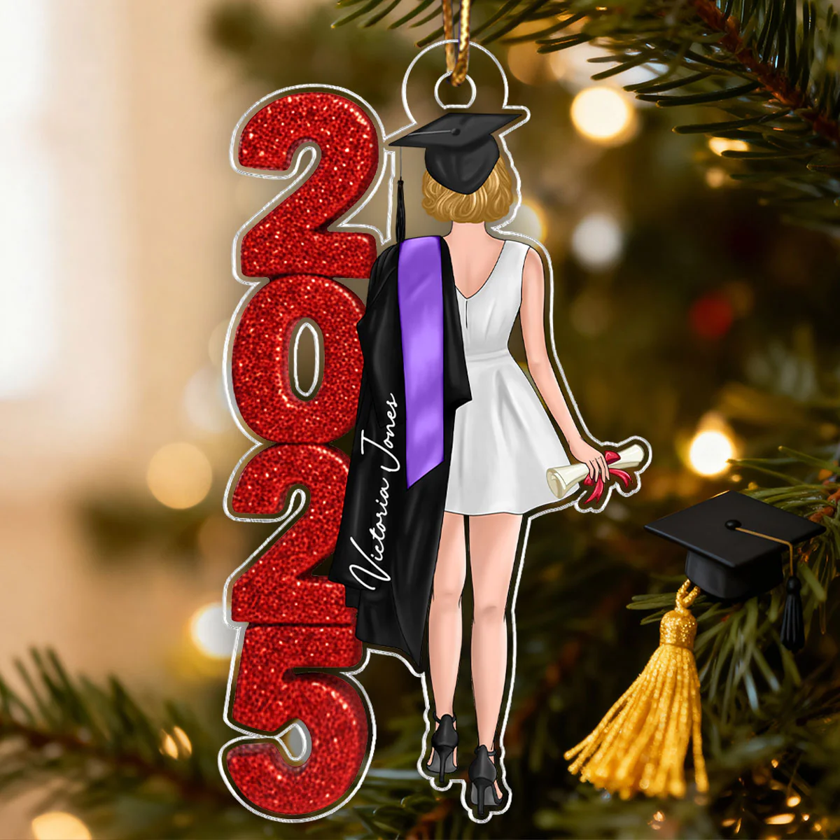 Class of 2025 2026 Senior Glitter Effect - Personalized Acrylic Ornament - Christmas Graduation Gift for Seniors - Image 7