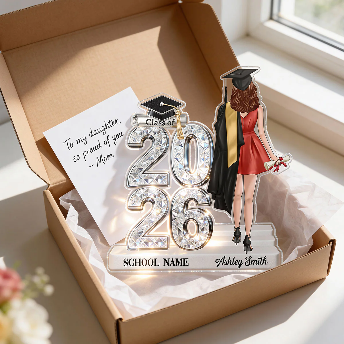 Class Of 2026 2027 Back View Senior Shiny Effect 2D Flat - Personalized Acrylic Block Plaque - Graduation Gift For Graduates, Daughter, Son - Image 12
