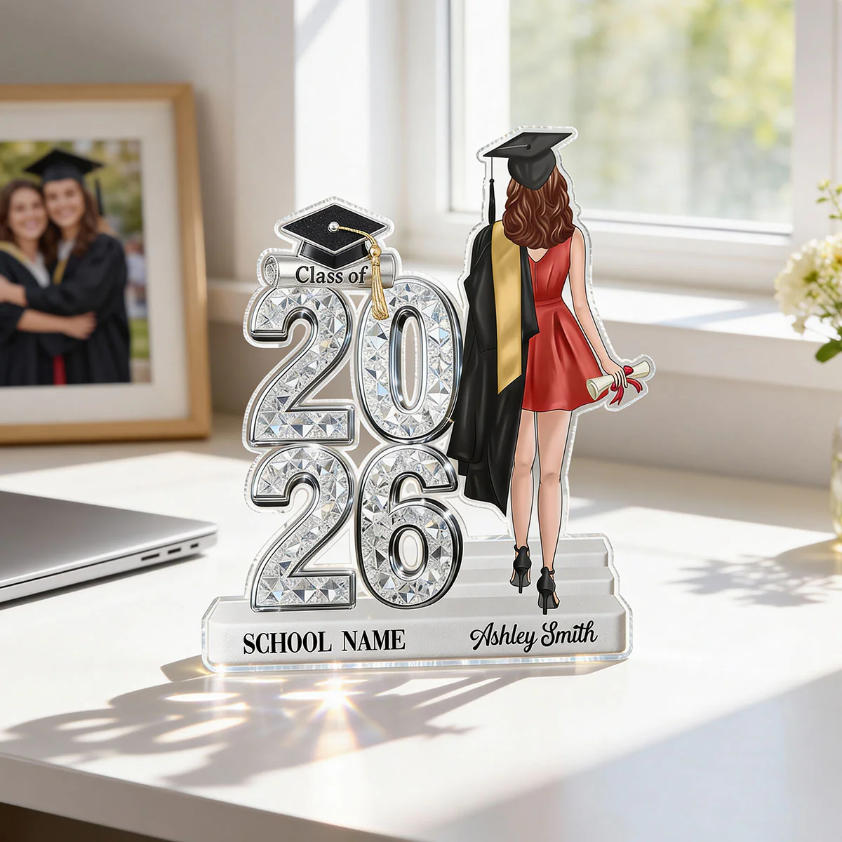 Class Of 2026 2027 Back View Senior Shiny Effect 2D Flat - Personalized Acrylic Block Plaque - Graduation Gift For Graduates, Daughter, Son - Image 14