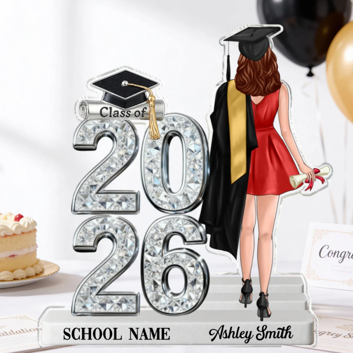 Class Of 2026 2027 Back View Senior Shiny Effect 2D Flat - Personalized Acrylic Block Plaque - Graduation Gift For Graduates, Daughter, Son - Image 17