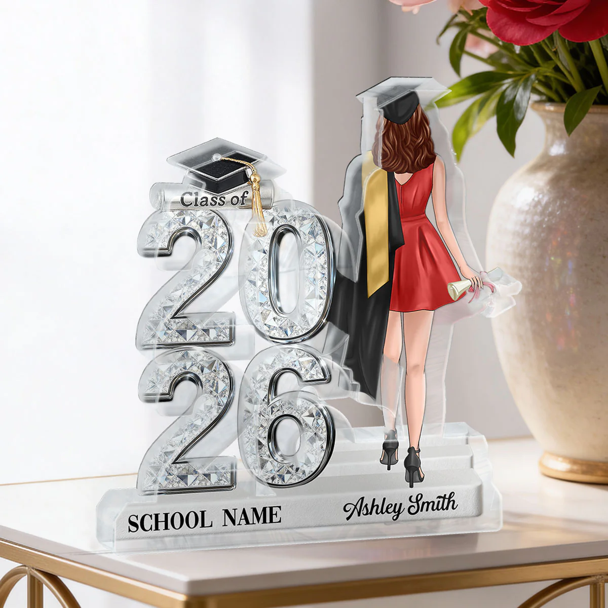 Class Of 2026 2027 Back View Senior Shiny Effect 2D Flat - Personalized Acrylic Block Plaque - Graduation Gift For Graduates, Daughter, Son - Image 3