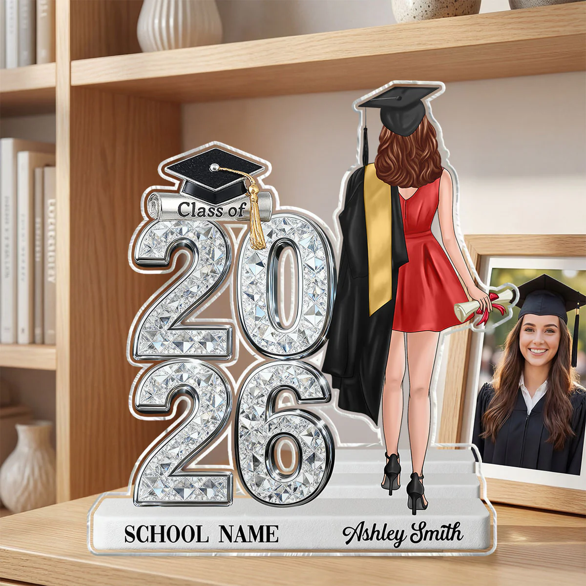 Class Of 2026 2027 Back View Senior Shiny Effect 2D Flat - Personalized Acrylic Block Plaque - Graduation Gift For Graduates, Daughter, Son - Image 4