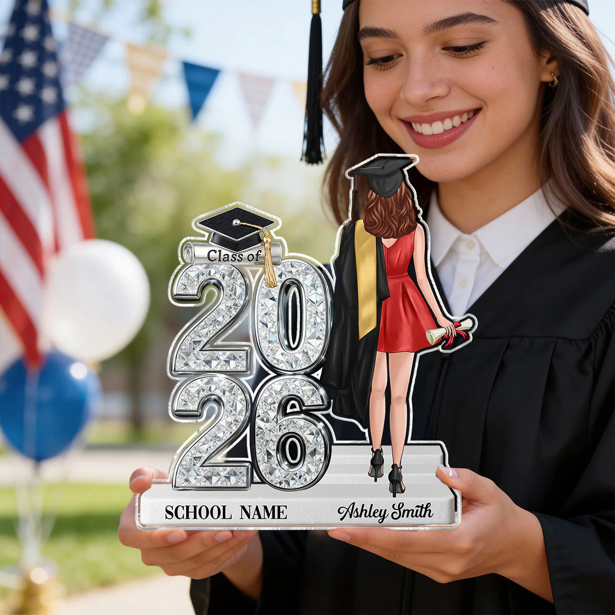 Class Of 2026 2027 Back View Senior Shiny Effect 2D Flat - Personalized Acrylic Block Plaque - Graduation Gift For Graduates, Daughter, Son - Image 6
