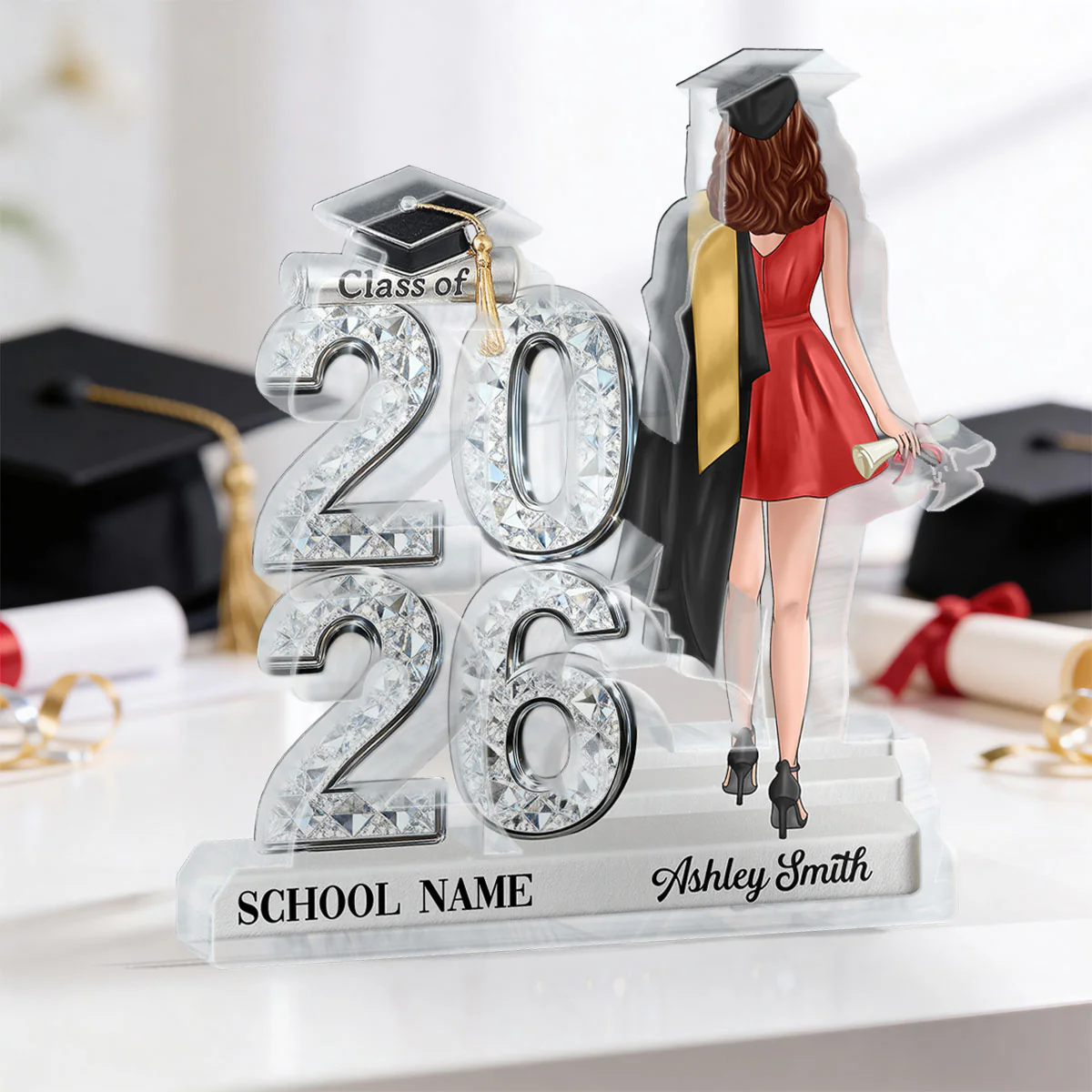 Class Of 2026 2027 Back View Senior Shiny Effect 2D Flat - Personalized Acrylic Block Plaque - Graduation Gift For Graduates, Daughter, Son - Image 7