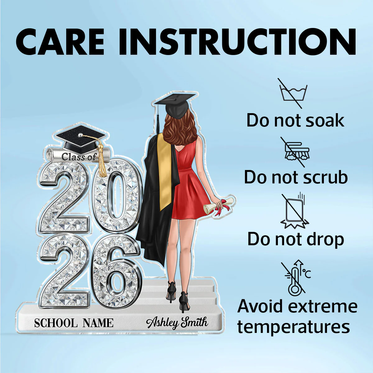 Class Of 2026 2027 Back View Senior Shiny Effect 2D Flat - Personalized Acrylic Block Plaque - Graduation Gift For Graduates, Daughter, Son - Image 8
