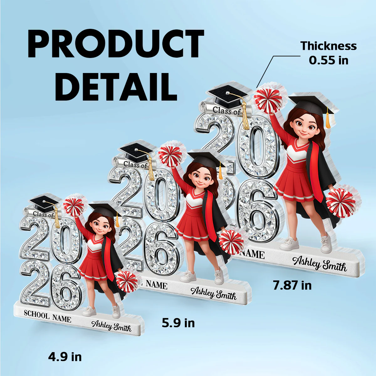 Class Of 2026 2027 Cheerleader Senior 2D Flat - Personalized Acrylic Block Plaque - Graduation Gift For Graduates, Daughter - Image 6