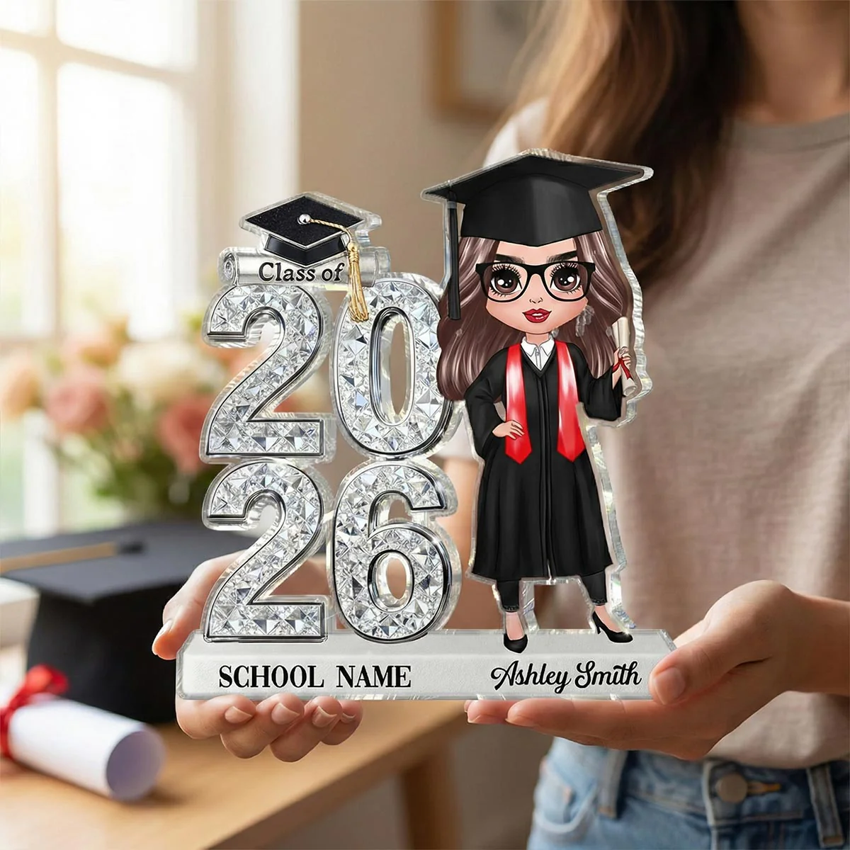Class Of 2026 2027 Doll Style Senior Shiny Effect 2D Flat - Personalized Acrylic Block Plaque - Graduation Gift For Graduates, Daughter, Son - Image 3