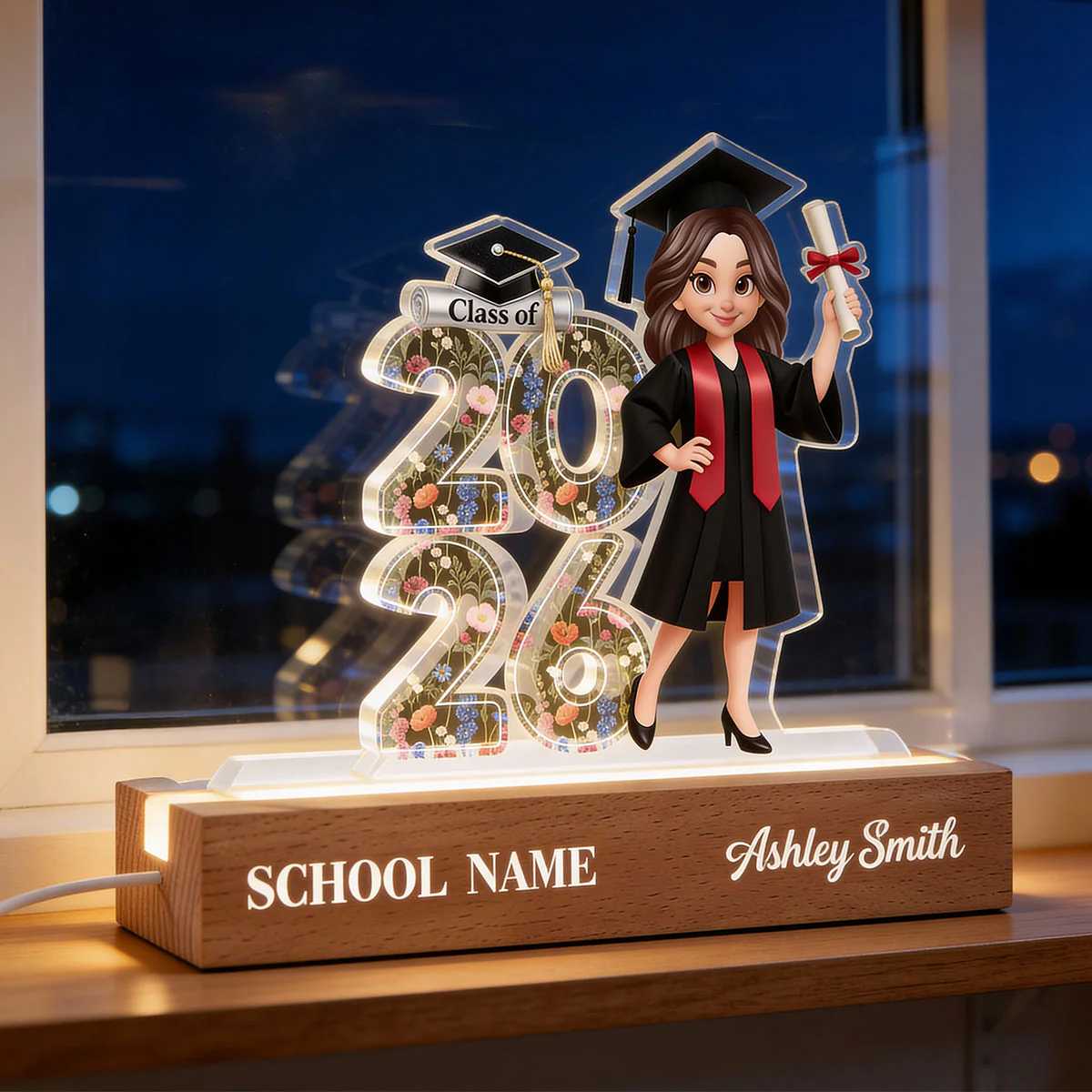 Class Of 2026 2027 Senior Floral - Personalized Acrylic Block LED Night Light - Graduation Gift For Graduates, Daughter - Image 10