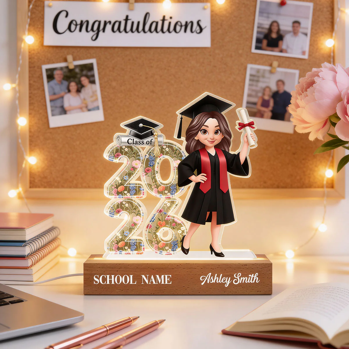 Class Of 2026 2027 Senior Floral - Personalized Acrylic Block LED Night Light - Graduation Gift For Graduates, Daughter - Image 11