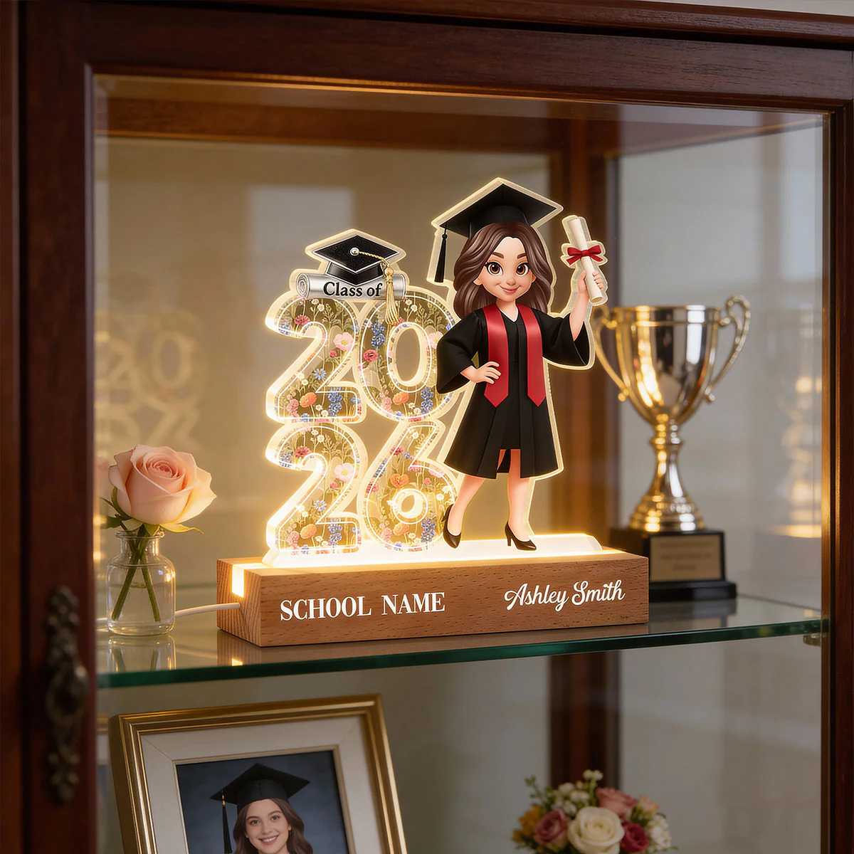 Class Of 2026 2027 Senior Floral - Personalized Acrylic Block LED Night Light - Graduation Gift For Graduates, Daughter - Image 12