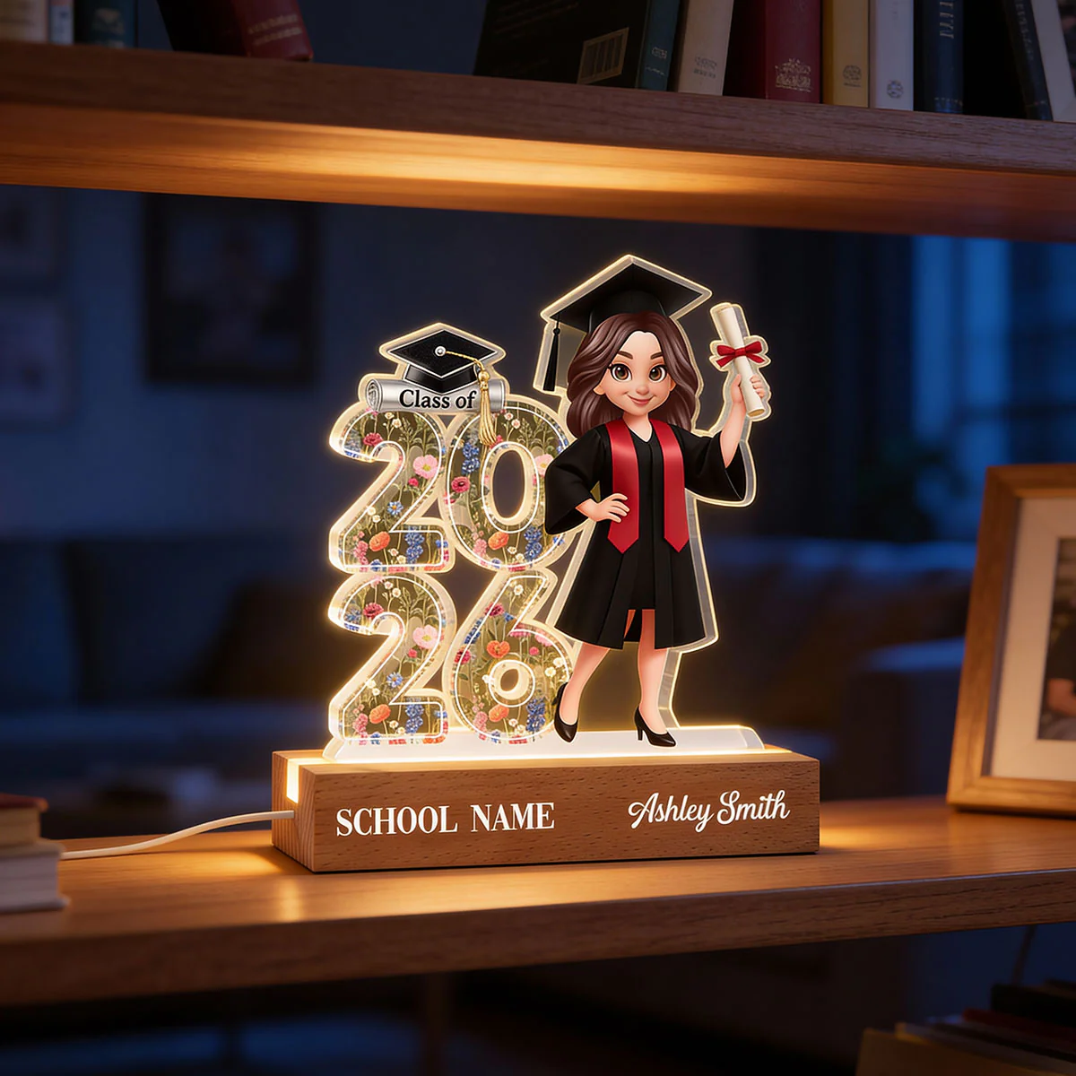 Class Of 2026 2027 Senior Floral - Personalized Acrylic Block LED Night Light - Graduation Gift For Graduates, Daughter - Image 13