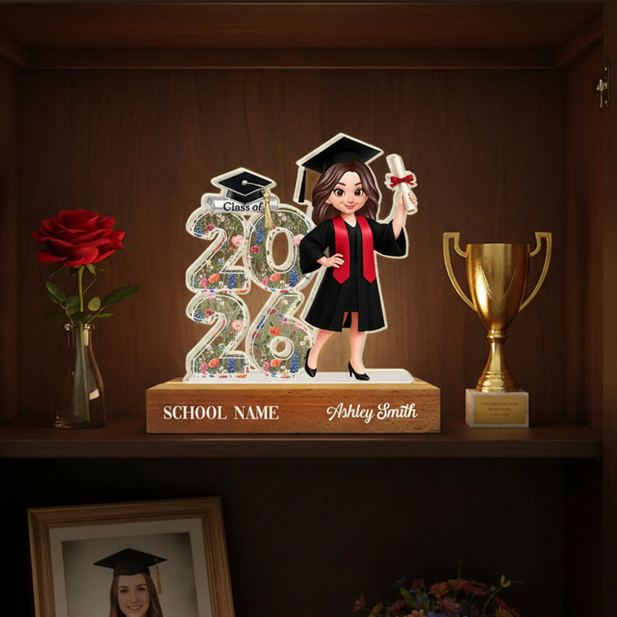 Class Of 2026 2027 Senior Floral - Personalized Acrylic Block LED Night Light - Graduation Gift For Graduates, Daughter - Image 15